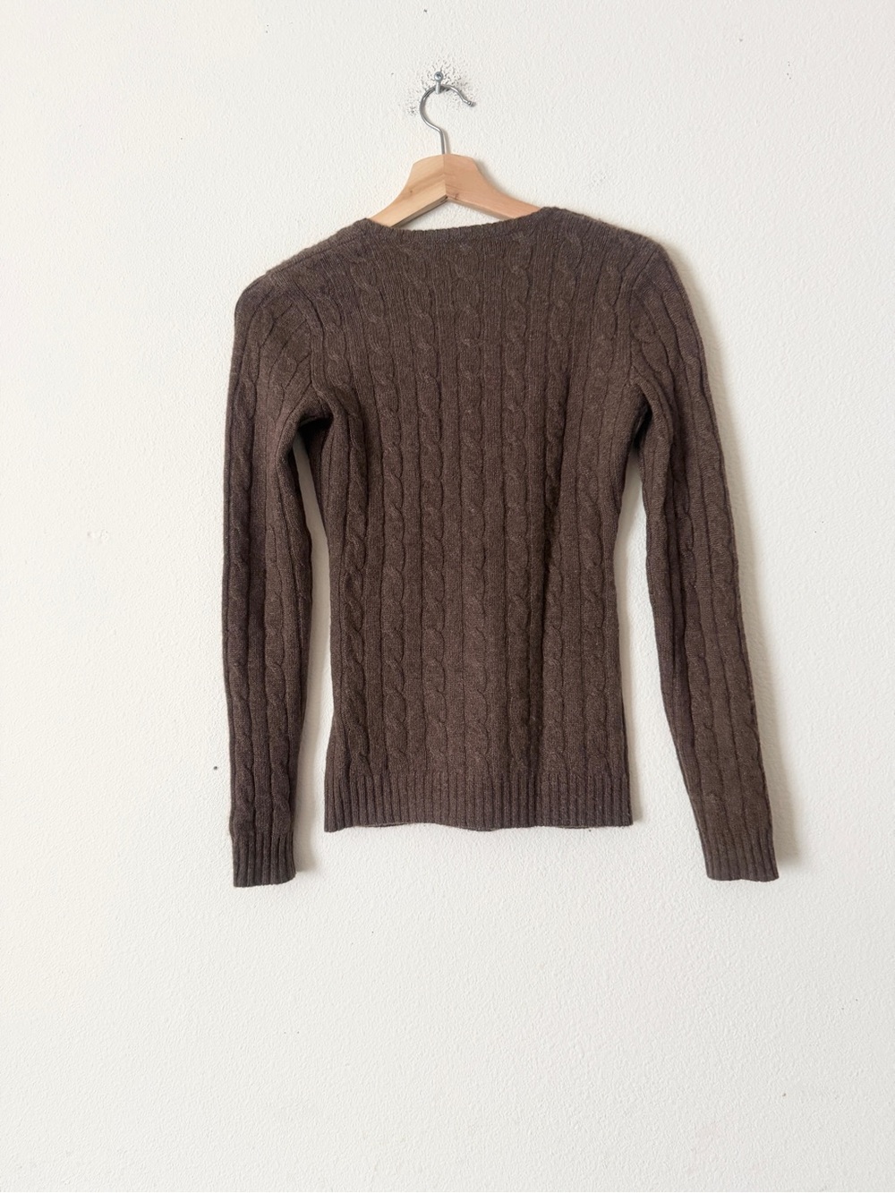 Ralph Lauren Black Label XS 100% cashmere brown cable knit slim fit knit sweater - Picture 4 of 7
